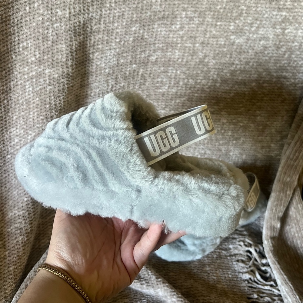 UGG Fluff Yeah Grey Fuzzy Sandals - Picture 2 of 5